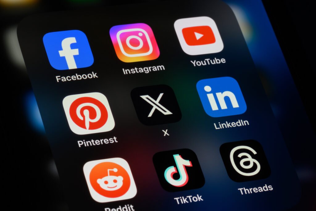social media platforms facebook, instagram, youtube, pinterest, x, linkedin, reddit, tiktok, threads